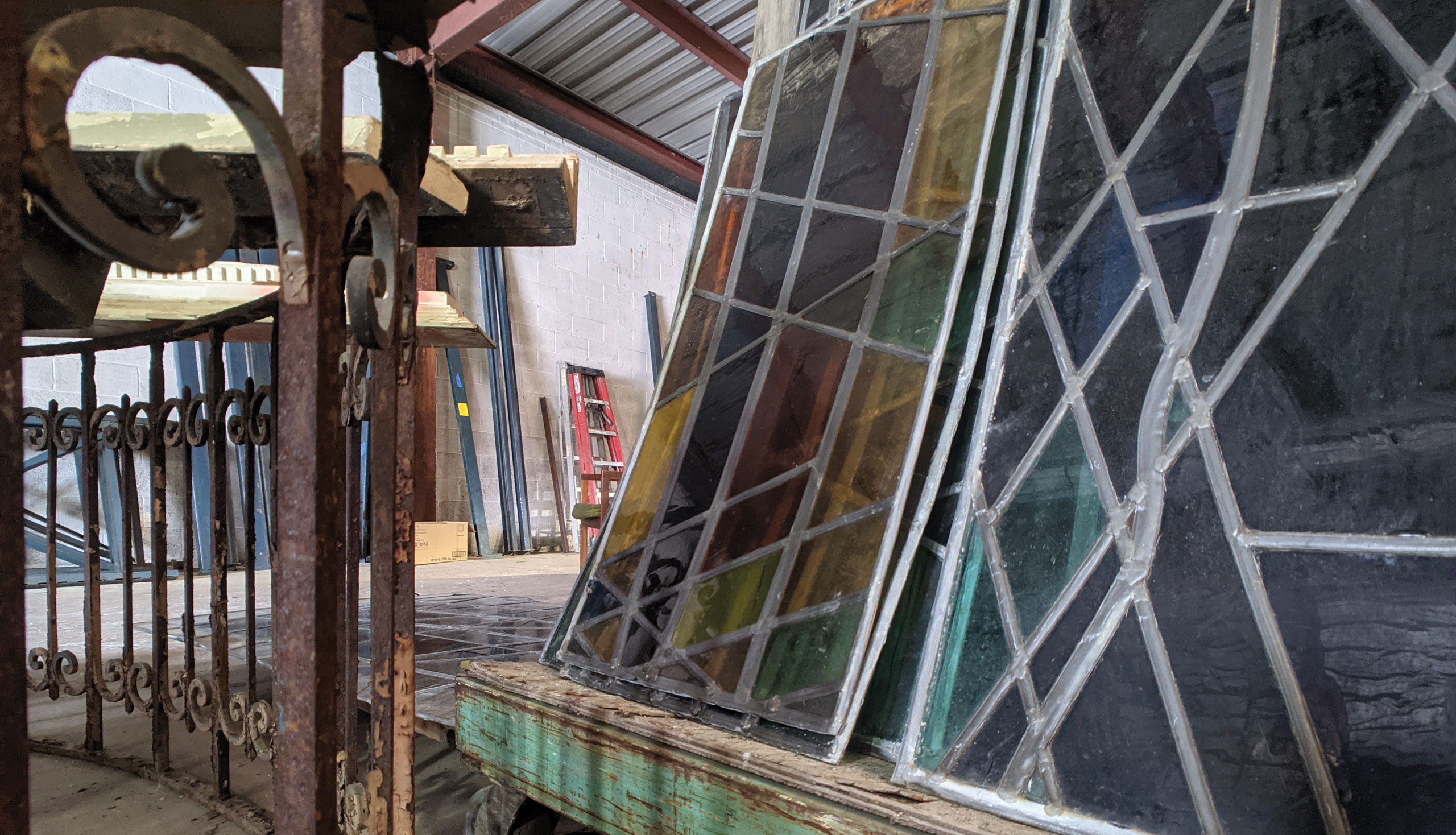 Vintage Stained Glass at Architectural Warehouse Retail Store